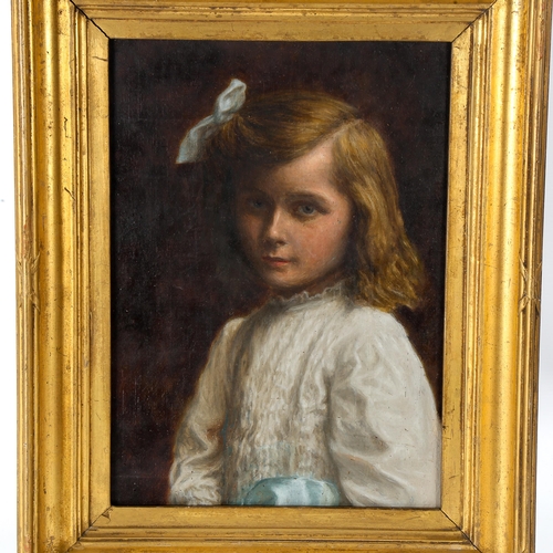 1651 - 19th century oil on board, portrait of a girl, unsigned, 32cm x 23cm, framed