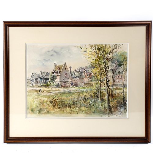 1652 - 4 various watercolours, scenes in France, various artists, framed (4)