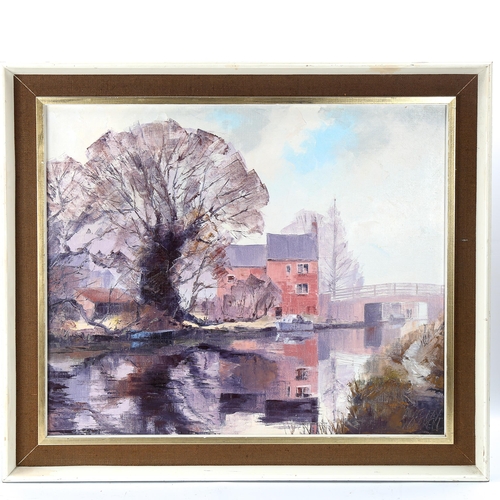 1653 - Anthony Warren, oil on canvas, canal scene, 64cm x 77cm, framed