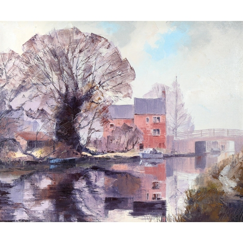 1653 - Anthony Warren, oil on canvas, canal scene, 64cm x 77cm, framed