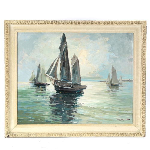 1654 - Francesco De Besperato (1900 - 1963), oil on board, sailing boats, signed, 50cm x 60cm, framed