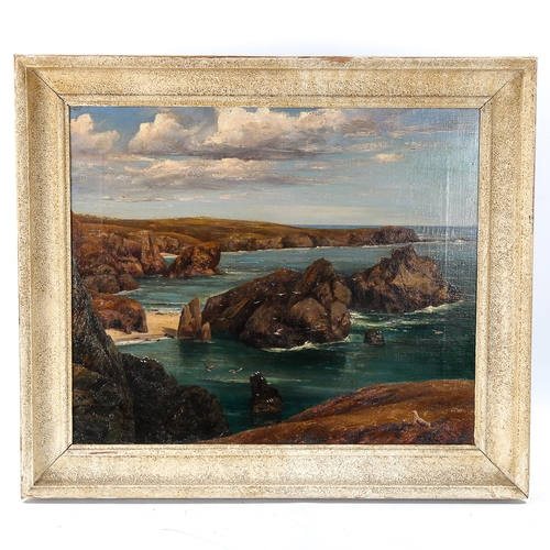 1655 - Early 20th century oil on canvas, rocky coastal view, unsigned, 50cm x 60cm, framed