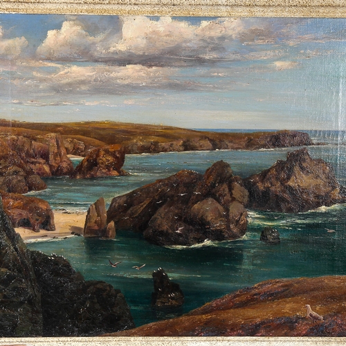 1655 - Early 20th century oil on canvas, rocky coastal view, unsigned, 50cm x 60cm, framed