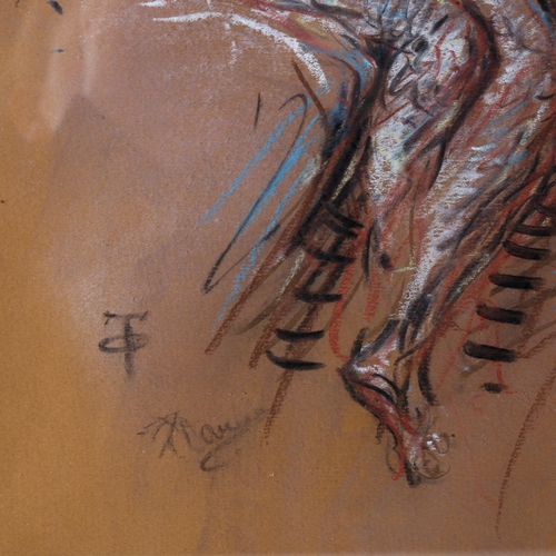 1664 - T O'Donnell, pastel/chalk on brown paper, nude study, signed with monogram, 46cm x 28cm, framed