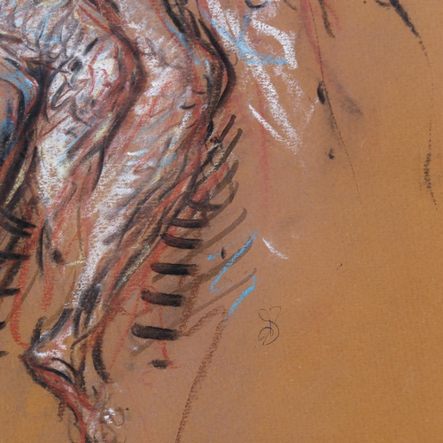 1664 - T O'Donnell, pastel/chalk on brown paper, nude study, signed with monogram, 46cm x 28cm, framed