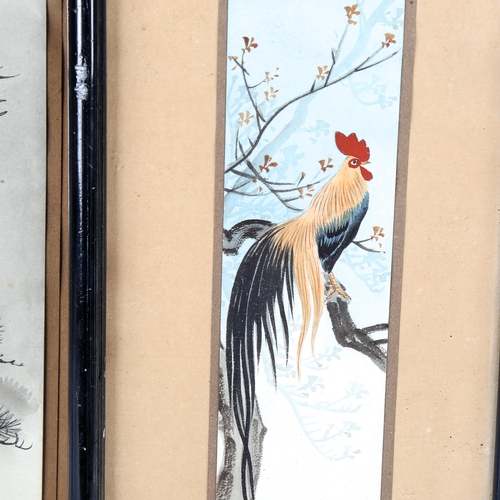 1670 - 3 Chinese watercolours on paper, bird studies, largest 30cm x 5cm, early 20th century, signed (3)