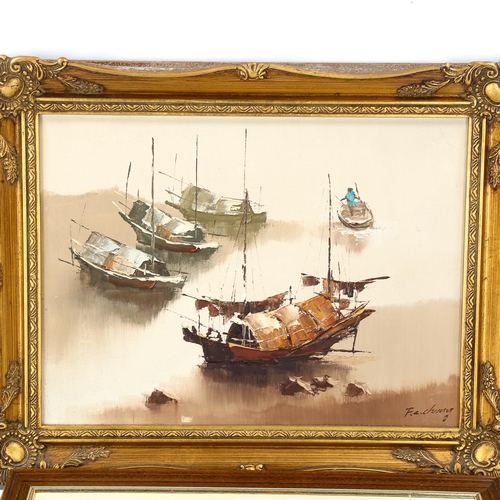 1671 - F C Cheung, 2 oils on canvas, Chinese junks, largest 30cm x 40cm, framed (2)