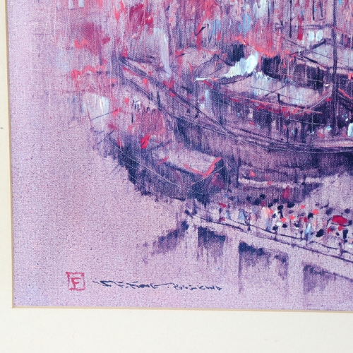 1674 - Fung Sao Fung (1926 - 2012), colour print, Chinese junks, 32cm x 56cm, framed