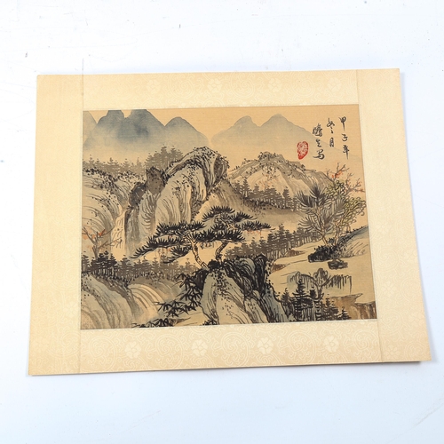 1682 - Chinese watercolour, mountain landscape, signed with text, 18cm x 23cm, unframed