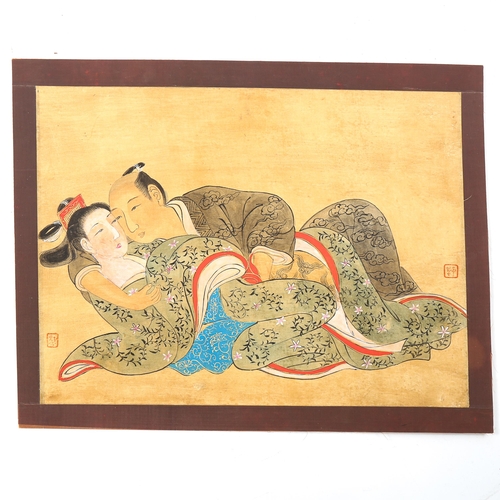 1684 - Chinese School, watercolour, Shunga scene, signed with 2 chops, 28cm x 38cm, unframed