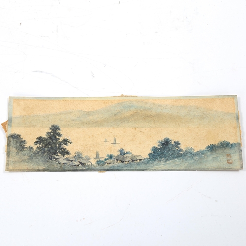 1689 - Chinese School, watercolour, river landscape, early 20th century, signed with chops, 9cm x 27cm, unf... 