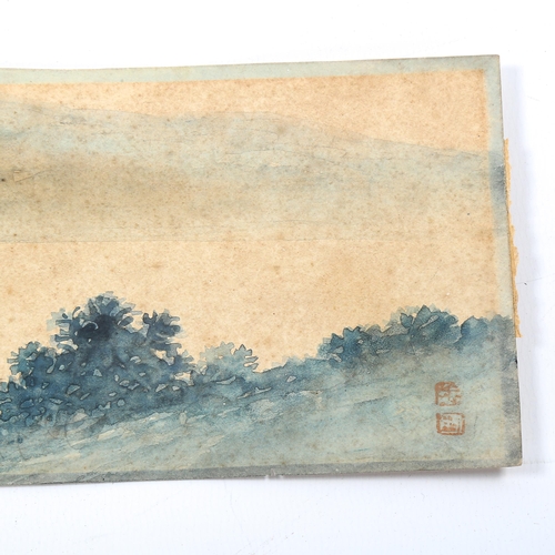 1689 - Chinese School, watercolour, river landscape, early 20th century, signed with chops, 9cm x 27cm, unf... 