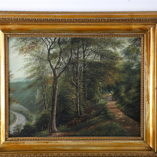 1775 - George Willis Pryce, oil on board, a woodland path, 26cm x 33cm, framed