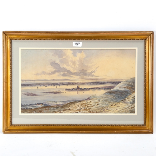 1777 - Late 19th century watercolour, view of Portsmouth, unsigned, 28cm x 50cm, framed