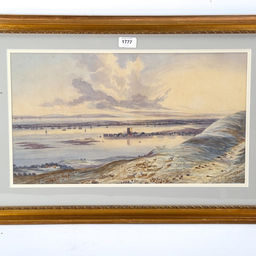 1777 - Late 19th century watercolour, view of Portsmouth, unsigned, 28cm x 50cm, framed