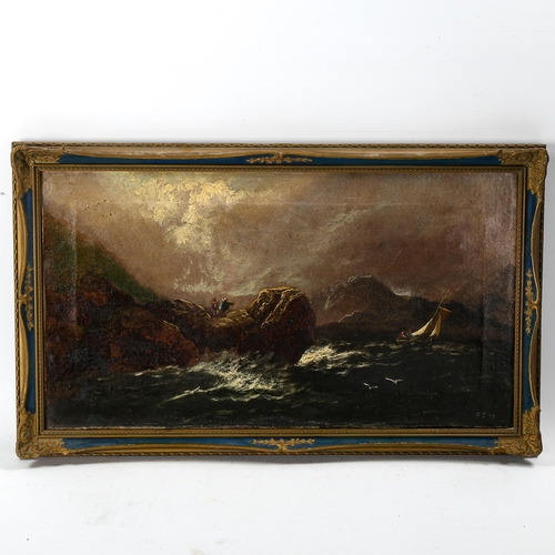 1784 - 2 x 19th century marine oils on canvas and board, largest 25cm x 45cm, framed (2)