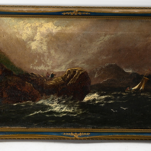 1784 - 2 x 19th century marine oils on canvas and board, largest 25cm x 45cm, framed (2)