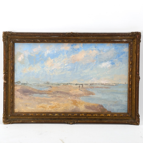 1789 - Mid-20th century British School, oil on board, impressionist beach scene, unsigned, 32cm x 52cm, fra... 