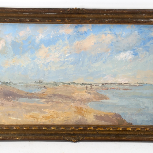 1789 - Mid-20th century British School, oil on board, impressionist beach scene, unsigned, 32cm x 52cm, fra... 