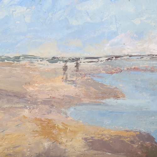 1789 - Mid-20th century British School, oil on board, impressionist beach scene, unsigned, 32cm x 52cm, fra... 