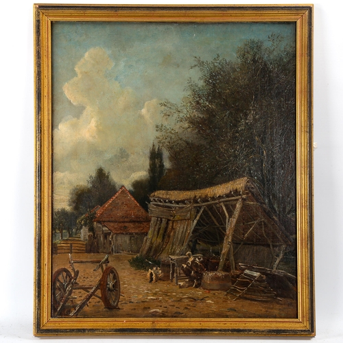 1803 - W Woodhal, 19th century oil on canvas, farmyard scene, 60cm x 50cm, framed