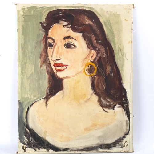 1804 - Kristen Jenseius (1913 - 1978), oil on canvas, circa 1950, portrait of a woman, inscribed verso, 65c... 