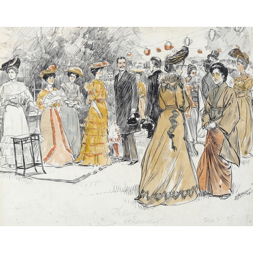 1805 - Douglass Macpherson (1871 - 1951), ink and watercolour, garden party with President Roosevelt and hi... 