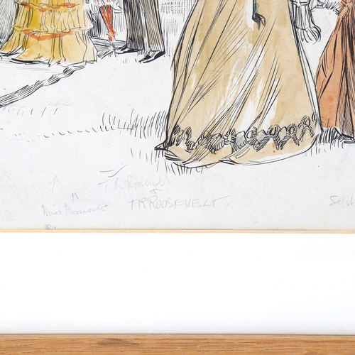 1805 - Douglass Macpherson (1871 - 1951), ink and watercolour, garden party with President Roosevelt and hi... 