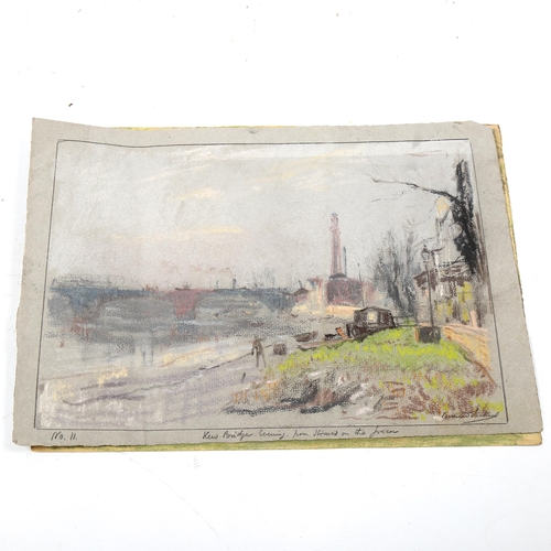 1807 - Bernard Sickert, 4 pastel gouache paintings, including 1 double-sided, 1 titled Kew Bridge Evening, ... 