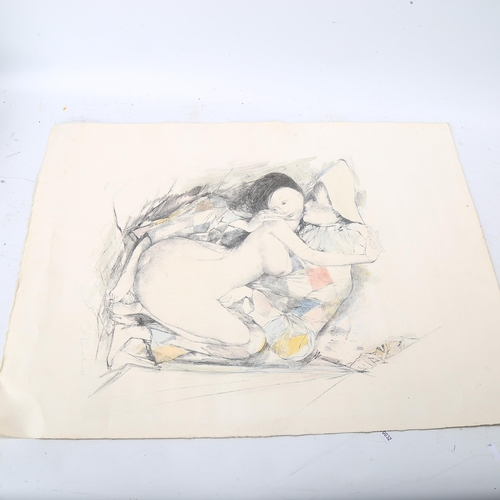 1809 - Colour lithograph, erotic study, indistinct pencil signature, sheet size 55cm x 75cm, unframed