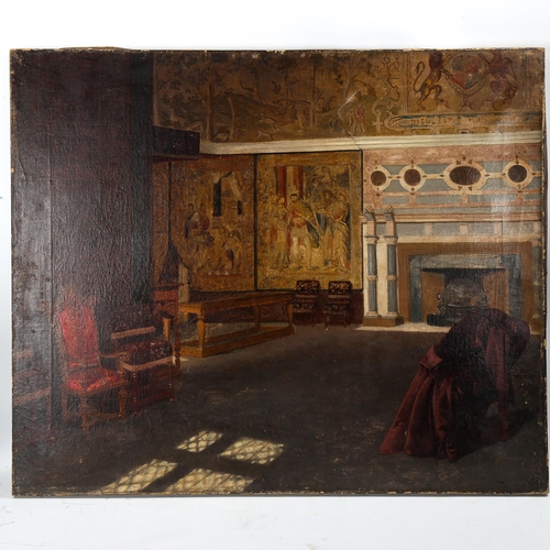 1810 - Attributed to William Yeames (1835 - 1918), oil on canvas, interior scene, unsigned, inscribed on st... 