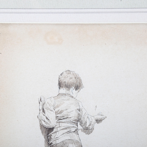 1814 - 19th century pen and ink study of a boy, indistinctly signed, 26cm x 17cm, framed