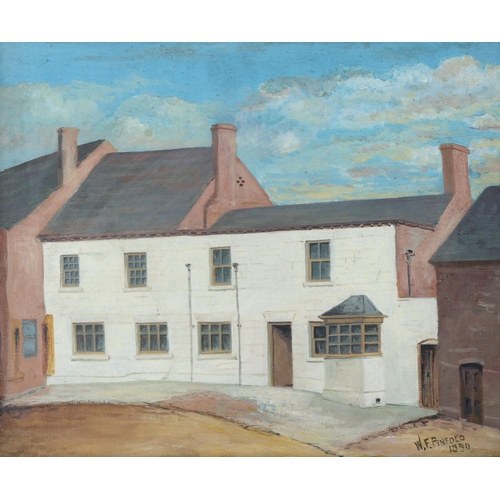 1815 - Naive British School, oil on canvas, study of cottages, signed W F Pinfold, dated 1890, 25cm x 31cm,... 