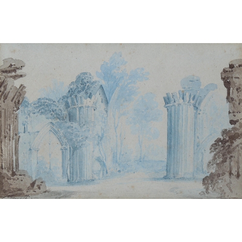 1819 - Charles Smith, 19th century watercolour view of Bayham Abbey, 10cm x 16cm, and Archibald Thorburn, p... 