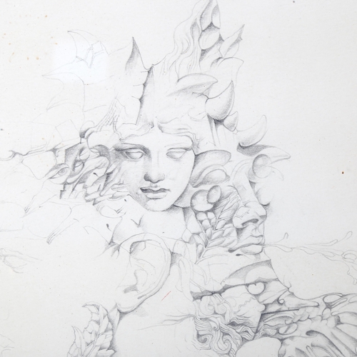 1821 - Albert Belasco (born 1935), pencil drawing, surrealist, signed and dated 1977, 29cm x 23cm, framed