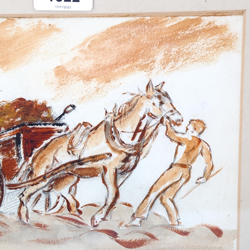 1822 - Blampied, watercolour, farm cart, signed, 18cm x 25cm, framed