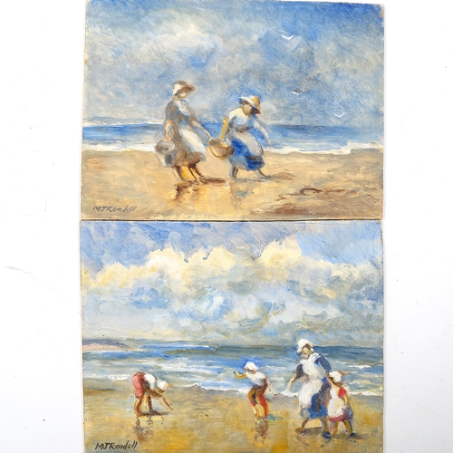 1824 - M J Rendell, 2 oils on board, impressionist beach scenes, signed, 20cm x 26cm, unframed