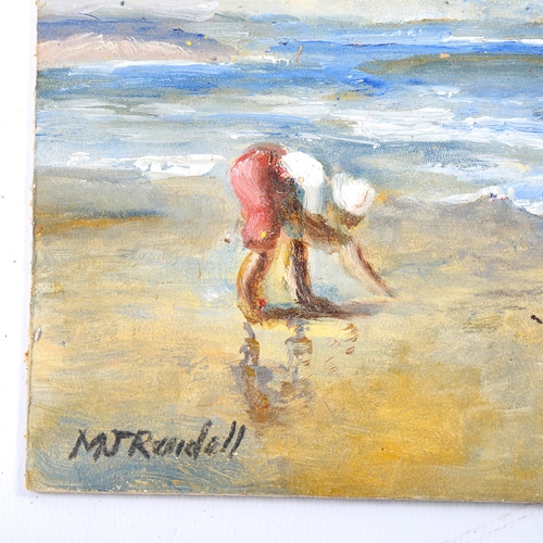 1824 - M J Rendell, 2 oils on board, impressionist beach scenes, signed, 20cm x 26cm, unframed