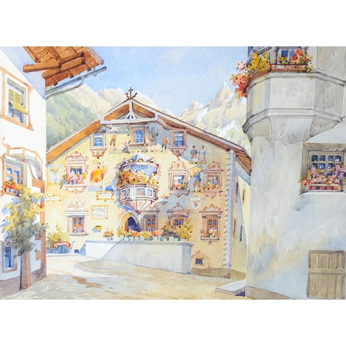 1825 - Adolf Wiesler (1878 - 1958), watercolour, Alpine town scene, 30cm x 39cm, and A Legand, watercolour,... 