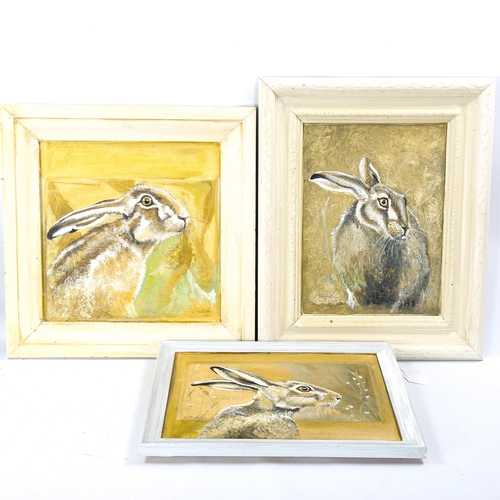 1828 - Clive Fredriksson, 3 oils on board, study of hares, framed (3)