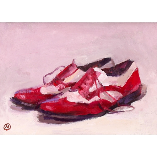 1833 - Julian Gordon Mitchell, oil on board, red shoes, 20cm x 28cm, framed