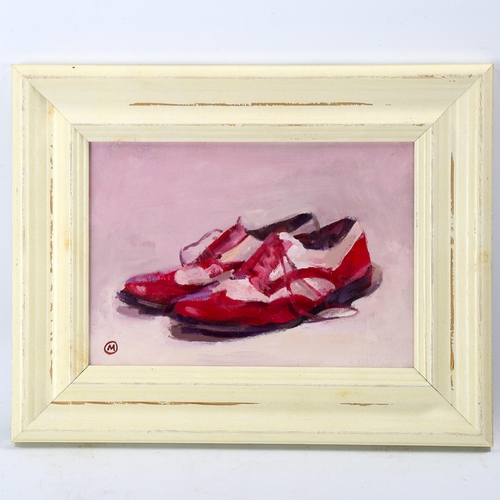 1833 - Julian Gordon Mitchell, oil on board, red shoes, 20cm x 28cm, framed