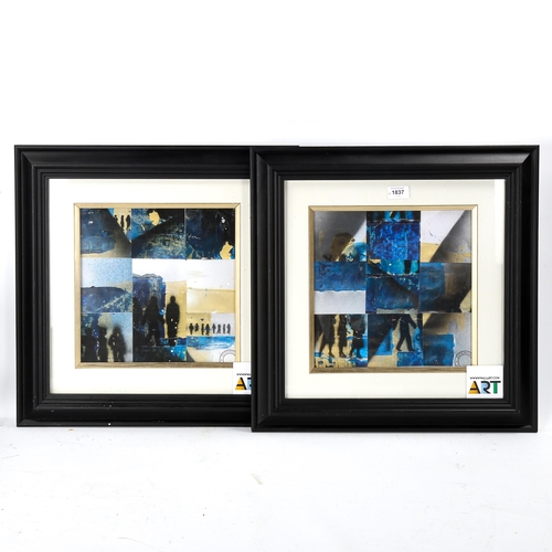 1837 - Keith Waller, 2 mixed media abstracts, Studio stamps, image 28cm x 28cm, framed (2)