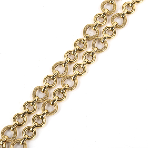 517 - An Italian 18ct gold hollow hoop link necklace, textured and polished settings, necklace length 40cm... 