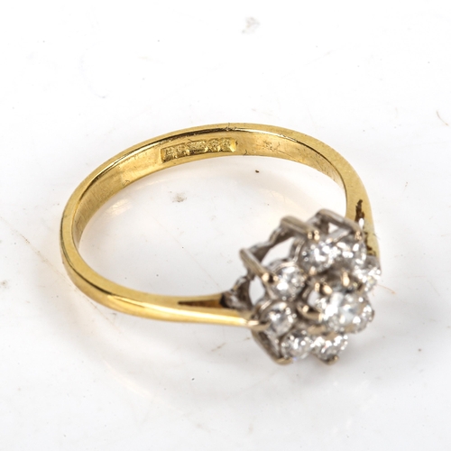 522 - A late 20th century 18ct gold diamond cluster flowerhead ring, set with modern round brilliant-cut d... 