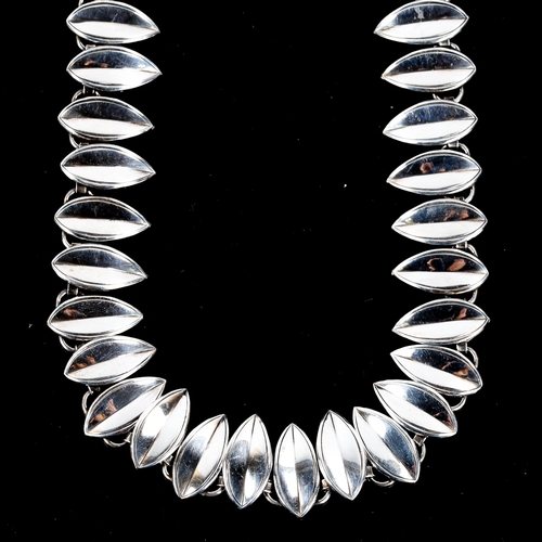 526 - HANS WULLUM - a Vintage Danish stylised sterling silver leaf necklace, length 39cm, 38.2g