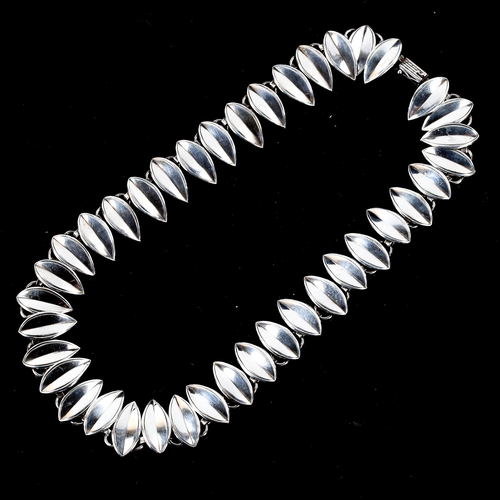 526 - HANS WULLUM - a Vintage Danish stylised sterling silver leaf necklace, length 39cm, 38.2g