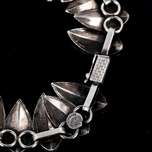 526 - HANS WULLUM - a Vintage Danish stylised sterling silver leaf necklace, length 39cm, 38.2g