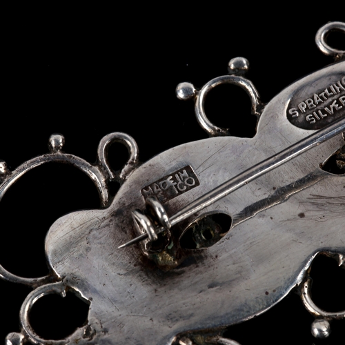 534 - A large mid-century Mexican silver brooch, by William Spratling of Taxco, circa 1940, length 66.8mm,... 