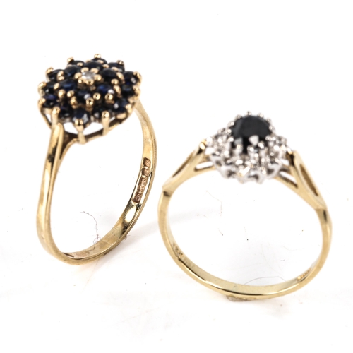 535 - 2 x 9ct gold sapphire and diamond rings, sizes N and O, 4g total (2)